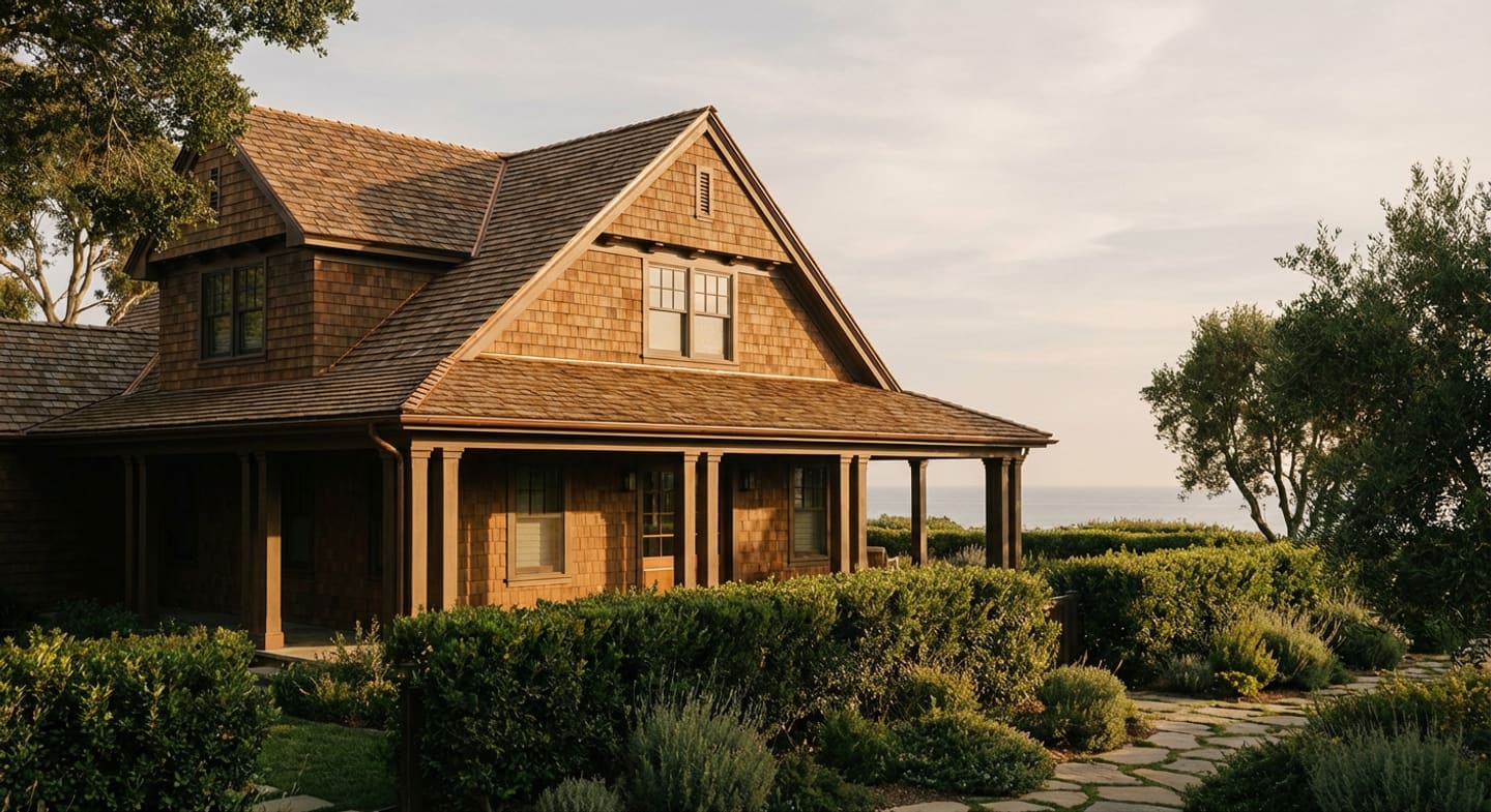 Class A composite shake roof on a hillside Los Angeles home