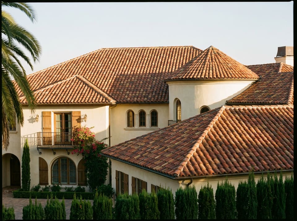 Clay tile roof on a Mediterranean-style Los Angeles home