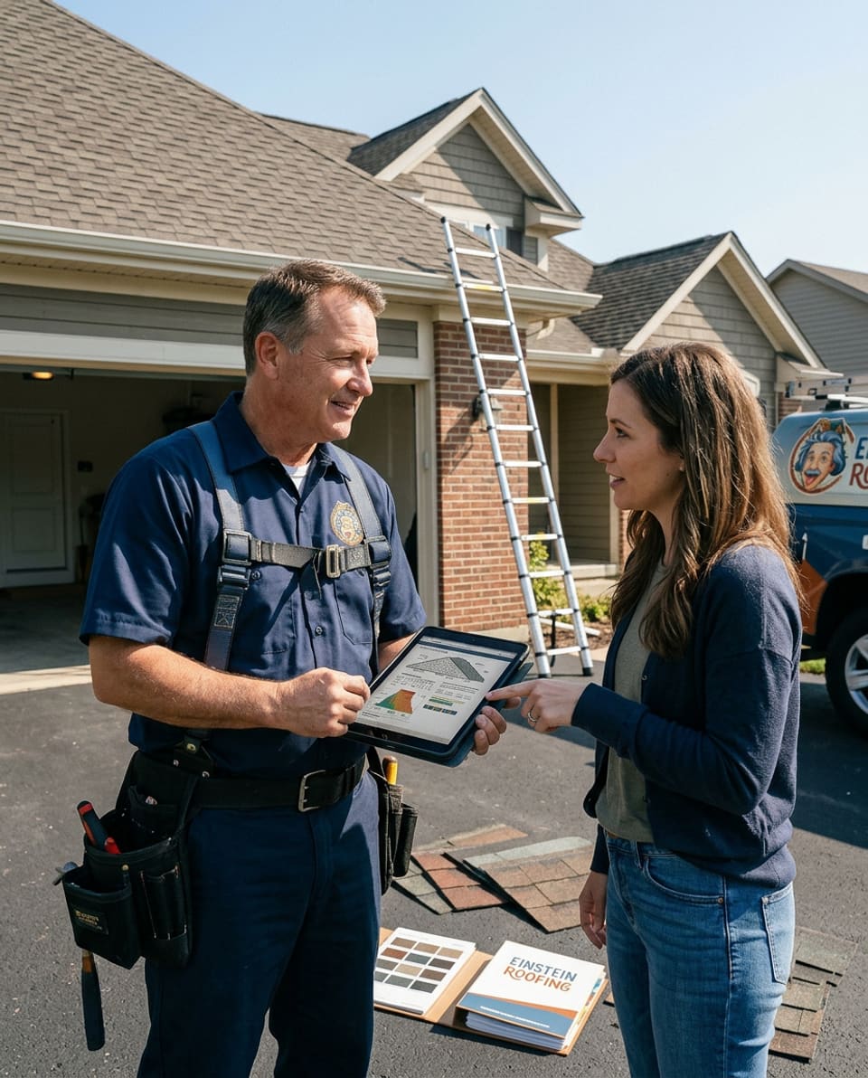 Einstein Roofing technician inspecting a Los Angeles rooftop